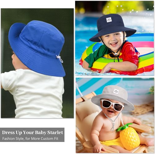 Baby Toddler Sun Hat,Kids Summer UPF 50+ Foldable Beach Bucket Hat for Boys Girls Children - color: Grey & Blue 2pcs, size: 0-6 Months