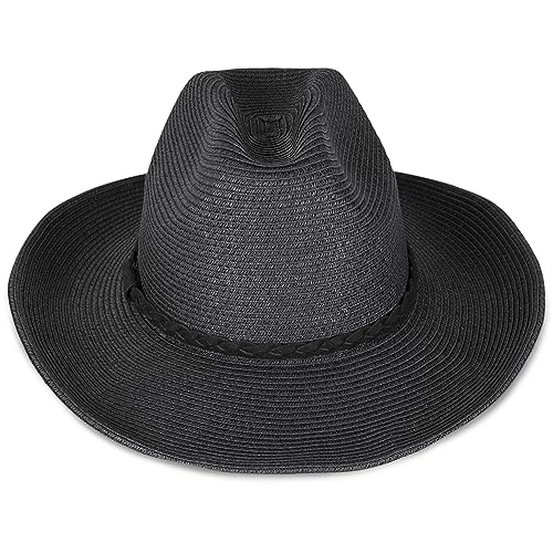Lucky Brand Women's Straw Cowboy Hat | Rope Design | Western | Style | Fashion | Sun Protection | Breathable - color: Woven Western - Black