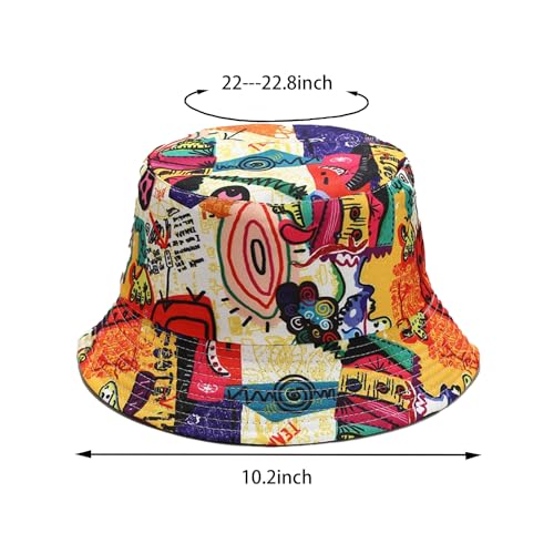 Bucket Hat for Women Men, Cotton Reversible Double Side Wear Sun Hats Beach Fisherman Hat - color: Colorful Graffiti