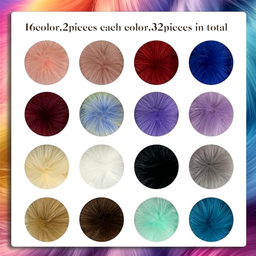 Allruyee 32 Pieces Pom Pom Faux Fur Pom Pom for Hats, Keychains, Scarves, Gloves & Bags Accessories with Elastic Loop, 16 Colors - color: Light Color