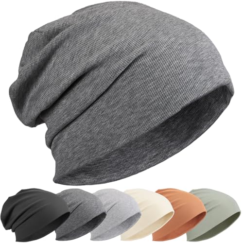 Slouchy Beanie for Women Men Thin Knit Winter Hat 93% Cotton Beanies - color: Dark Grey