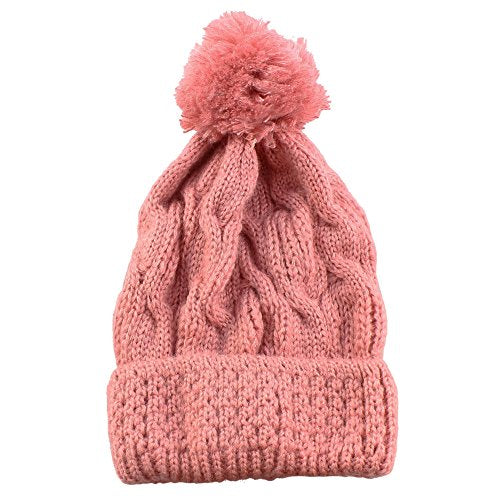 Morehats Thick Crochet Knit Pom Pom Beanie Winter Ski Hat - color: Pink