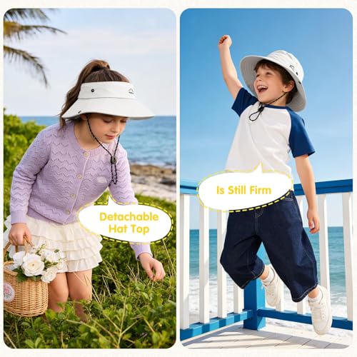 ZOORON Kids UPF 50+ Sun Hat for Boys Girls Wide Brim Lightweight Bucket Hat for Hiking Beach Safari, Quick Dry Adjustable - color: 1pack-white