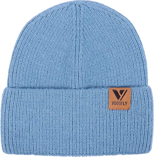 Vgogfly Beanie Men Slouchy Knit Skull Cap Warm Stocking Hats Guys Women Striped Winter Beanie Hat Cuffed Plain Hat - color: Light Blue
