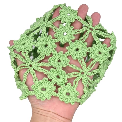 Women Lace Crochet Beanie Hat Handmade Knitted Cutout Floral Skull Cap - color: Apple Green