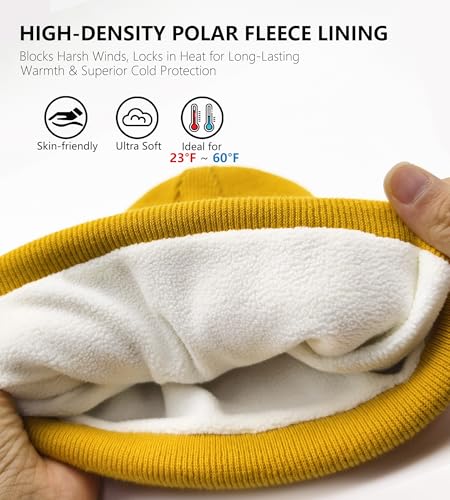 Fleece Lined Beanie for Men Women Knit Thick Warm Winter Beanies Hat - color: Yellow