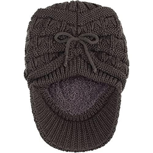 BYOS Womens Winter Chic Cable Warm Fleece Lined Crochet Knit Hat W/Visor Newsboy Cabbie Cap - color: Basket Woven-charcoal Gray