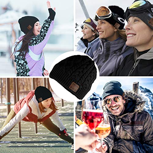 Wireless Music Hat Beanie for Men Women Wireless Headset Headphones Audio Boys Girls Winter Cap with Speaker Mic Hands Free Outdoor Sport Stereo Earphone Earpieces Warm Black - color: Warm Black