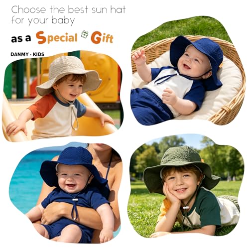 Baby Sun Hat Toddler Boy Girl Adjustable Outdoor Beach Hat Kids Wide Brim - color: Khaki & Gray & Navy -3pcs, size: 2-5T