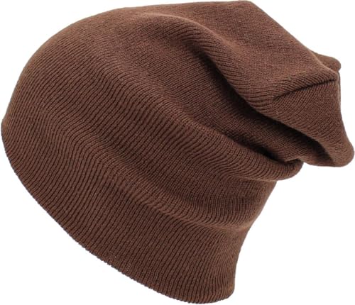 KBETHOS Made in USA Classic Men's Women's Cuffed Folded Acrylic Knit Beanie Hat Solid Unisex Cold - color: Brown Solid Long Beanie