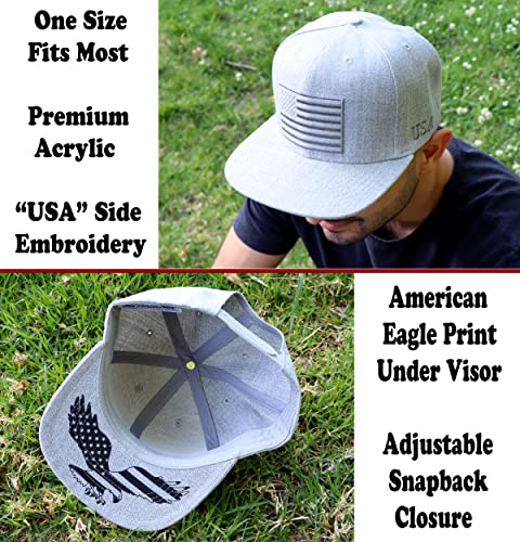 Antourage American Flag Unisex Baseball Hat for Men and Women | USA Flag Mesh Snapback Cap with 2 Patriotic Patches - color: (75) Grey Flat Visor Snapback