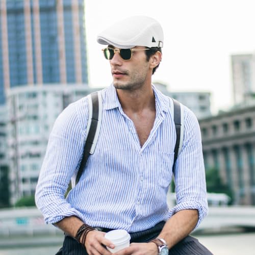 meioro Mens Breathable Mesh Summer Hat Adjustable Flat Cap Newsboy Beret Ivy Cap Irish Cabbie Fishing Hats - color: Black+white