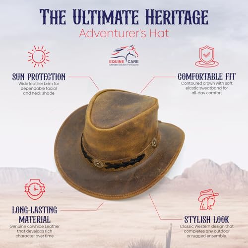 Equine Care Leather Cowboy Hat for Men & Women, Genuine Leather Western - color: Vintage Brown, size: 7 1/4-7 3/8