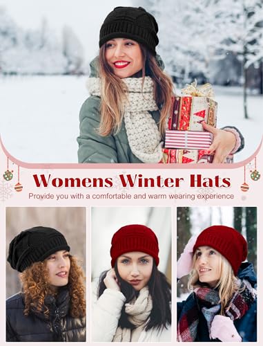 Senker Fashion 2 Pack Winter Beanie Hats for Women, Womens Slouchy Beanies - color: Burgundy Black