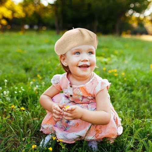 Wheebo Berets for Kids Wool French Beret Hats Artist Painter Hats for Little Girls Boys Solid Color Style - color: Beige