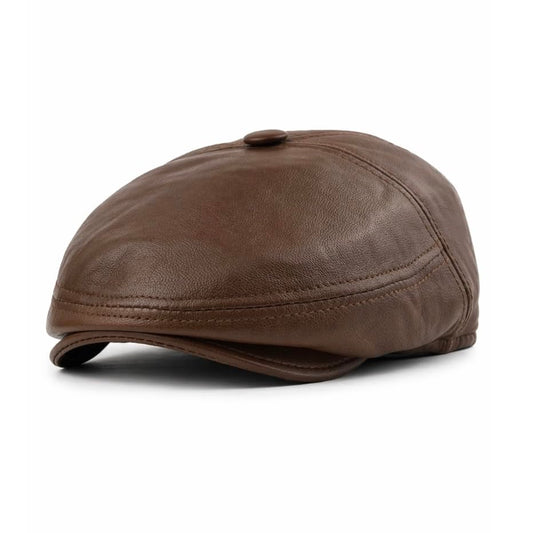 Vintage Leather Ivy Cap for Men – Handmade Genuine Lambskin Leather Flat Cap, Classic Gatsby Hat, Timeless Cabbie Style - color: Whiskey, size: Small