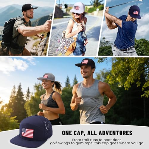 American Flag Baseball Cap, Flat Bill Brim Hat for Men Women, Patriotic Mesh Snapback Hats - color: Navy
