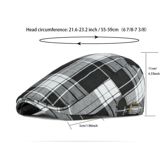 Men's Newsboy Hat Striped Plaid Cap Ivy Gatsby Cabbie Driving Irish Beret - color: Black