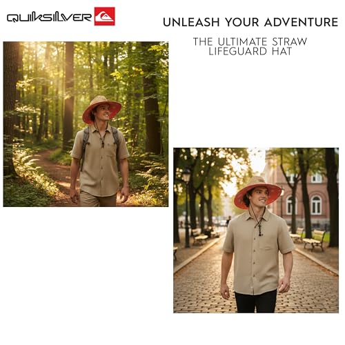 Quiksilver Men's Wide Brim Outdoor Lifeguard Straw Sun Hat - color: Coral, size: XX-Large