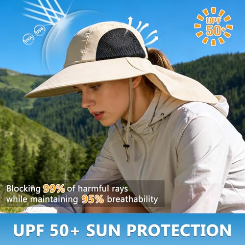 Sun Hat for Men Women with Neck Flap,UPF 50+ UV Protection Fishing Hat - color: 1pack-beige