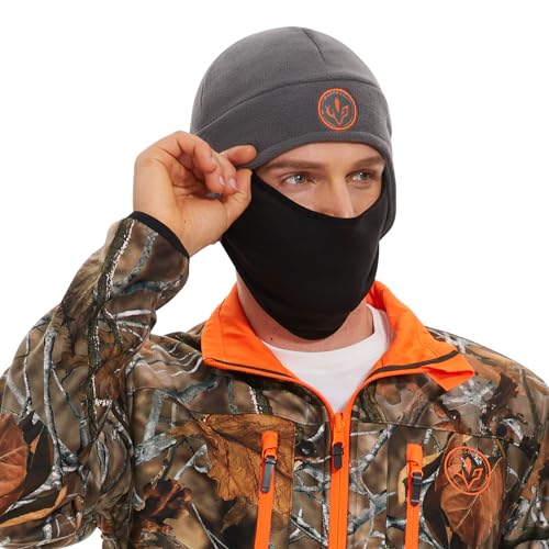 BASSDASH Unisex Soft Fleece 2-in-1 Hat with Mask Ear Flap - color: Grey
