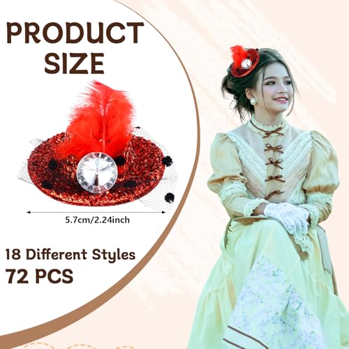 48 Pieces/72 Pieces Mini Hat Hair Clip Mini Top Hat Fascinator Decorative for Girls Women Feather Lace Clip Tea Party Hair Accessories (48)