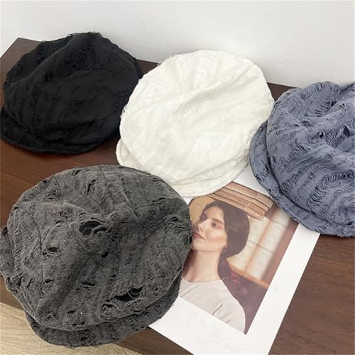 Pocadri Slouchy Pleated Newsboy Hats for Women Men Spring/Fall Retro Beret Hat Visor Lightweight Cabbie Cap - color: E-dark Grey