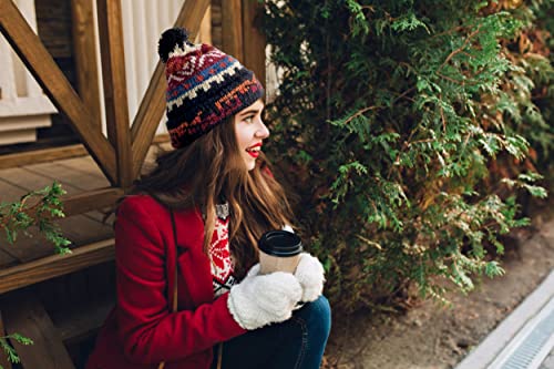 TINKUY Peru Alpaca Wool Winter Beanie, Handmade Bobble Hat, Unisex, One Size - color: Black