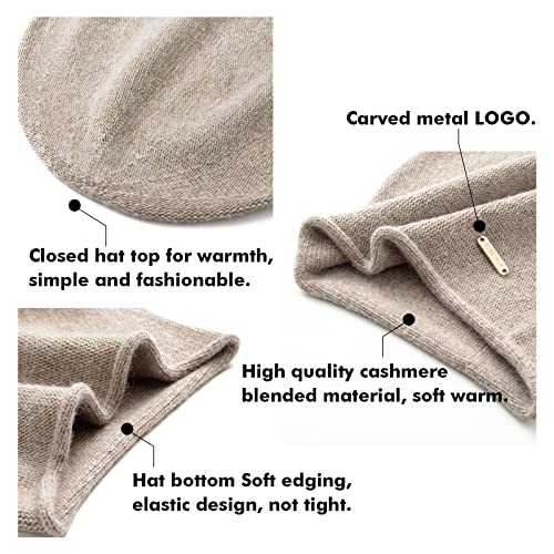 Knit Slouchy Beanie Hats for Women Cashmere Ski Cap Knitted Wool Soft Warm Winter Hat - color: A06-khaki