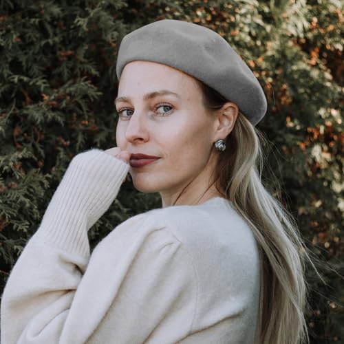 Lanzom Wool Blend Women Beret Hat French Beret Cap Winter Fashion Solid Color Hat for Women Girls Lady - color: Light Grey