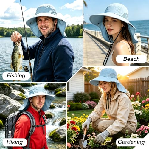 Solaris Small‑Head‑Fit Sun Hat with Neck Flap for Men & Women - color: #2 Blue, size: Medium