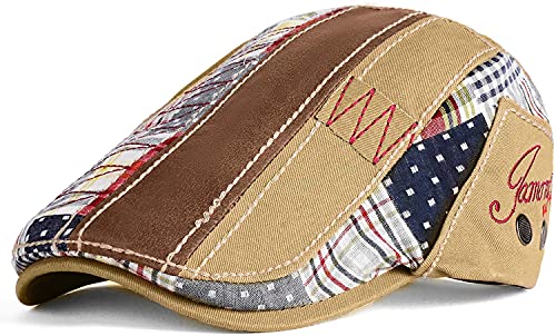 Cabbie Hats for Men Summer,Cotton Beret Newsboy Hat Ivy Gatsby Adjustable Flat Cap Beret for Driving - color: Cotton -Khaki B