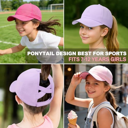 Girls Criss Cross Ponytail Hat Mesh Baseball Cap Kids Quick Dry Ponycap Hats Outdoor Summer Sports Hat Age 7-12 - color: Mint Green
