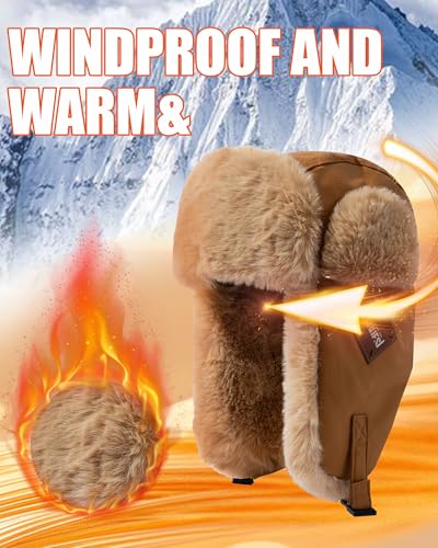 CLAPE Winter Windproof Warm Faux Fur Trapper Hat w/Ear Flaps Men Waterproof Russian Ushanka Hunting Hat for Cold Weather - color: Pl2406-black