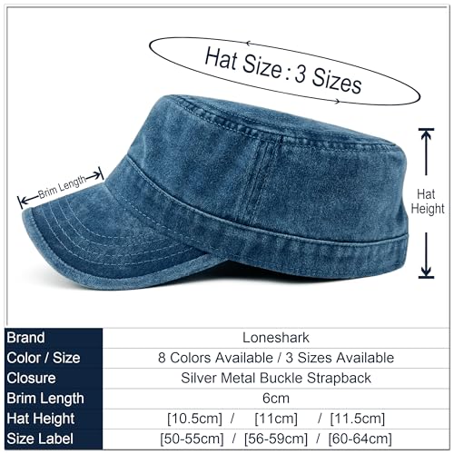 Loneshark Washed Cotton Military Hat Cadet Cap Army Flat Top Basic Everyday - color: Blue, size: X-Large-XX-Large