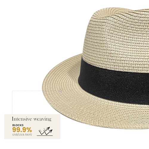 Wildarms Womens Straw Trilby Hat Short Brim Fedora - color: Beige, size: 7 3/8