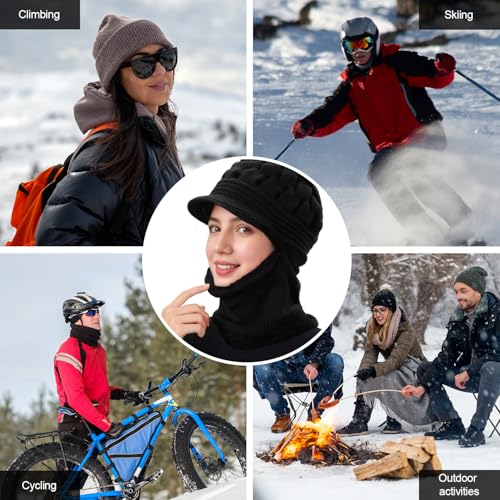 Womens Winter Beanie Hats, Winter Scarf Mask Set for Women - color: Black
