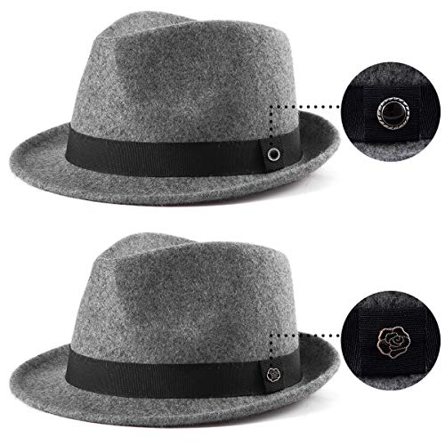 LADYBRO Straw Trilby Fedora Hat for Men Women 1920s Wool Felt Panama 7 1/4 - color: 10 Grey, Size: 7 1/4 (58cm), Fits 22" - 22 7/8"