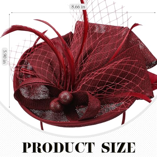 Zinniday Fascinator Tea Party Hat - 2026 Derby Pillbox Kentucky Hat for Women (7.87x5.9inch) - color: Claret