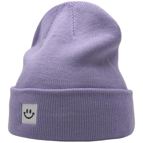 55cube Unisex Winter Beanie Hats Warm Thick Knit Cuffed Skullcaps - color: Light Purple