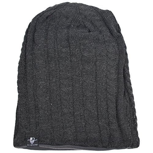 VECRY Men's Slouch Beanie Skull Cap Long Baggy Hip-Hop Winter Summer Hat - color: Cable-grey