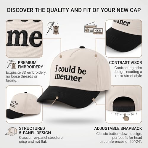 Funny Trucker Hat for Women - I'm Nicer When I'm Tan Embroidered Baseball Cap - Adjustable Summer Sun Hat for Beach - color: I Could Be Meaner Black