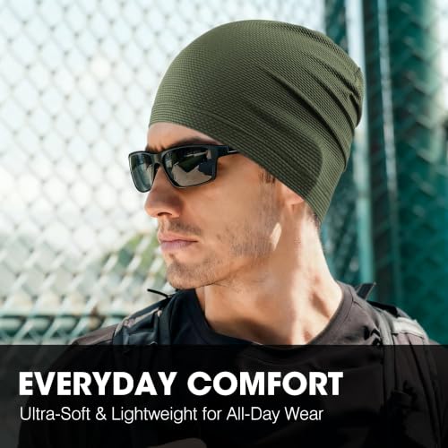 WTACTFUL 3-Pack Breathable Cooling Skull Cap for Men Women Thin Beanie - color: Black+black+deep Green