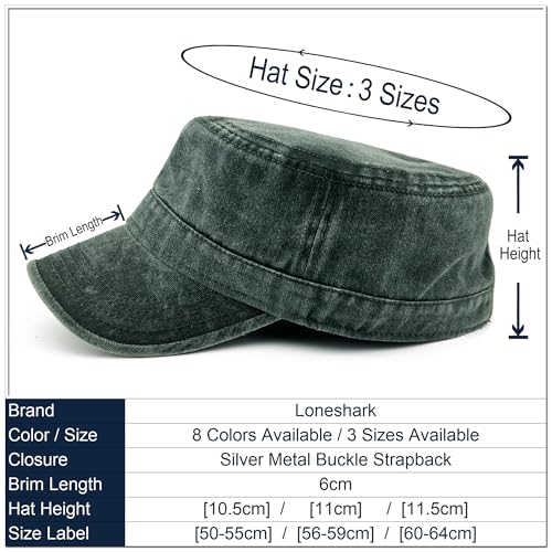 Loneshark Washed Cotton Military Hat Cadet Cap Army Flat Top Basic Everyday - color: Olive, size: X-Large-XX-Large