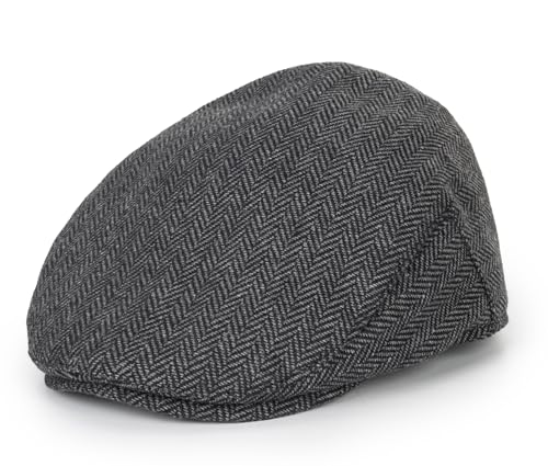 Kids Boys Wool Newsboy Cap - Vintage Tweed Flat Baker Hat Ivy Cap (4Y-8Y) - color: Dark Grey