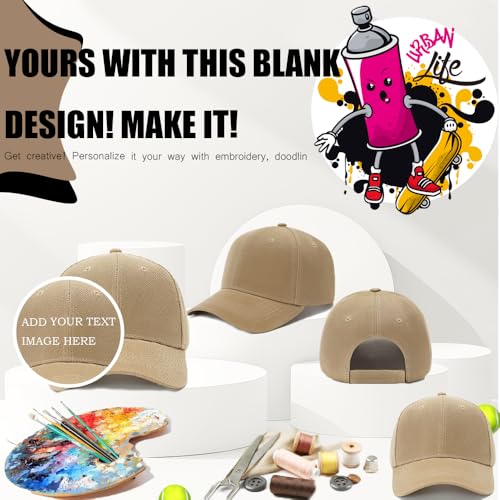 ZH Plain Adjustable Baseball Cap - Lot of 12 Unisex Blank Design Caps - color: Beige