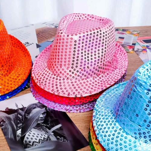 Sequin Fedora Hat Solid Color Dance Hat Western Retro Disco Cap Unisex Costume Cap for Women Men Party Supplies - color: Pink