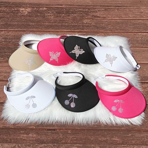2 Pack Sun Visors Women Wide Brim Clip on Summer Hats Adjustable UV Protection - color: Cherry-black,white