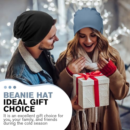 HAMUNI Slouchy Beanie for Women Men Soft Cotton Chemo Hats Double-Layer Warm Beanie Cap for Daily Wear & Transitional Seasons - color: Denim Blue