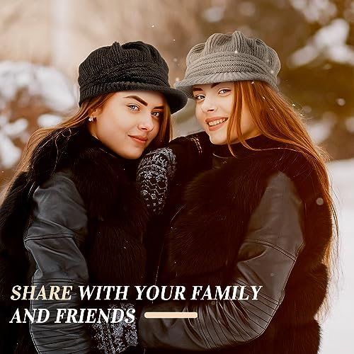Mepase 3 Pieces Women Warm Hat for Winter Slouchy Beanie Cap with Visor Knitted Newsboy Hats for Women Ski Snow - color: Black, Dark Gray, Army Green